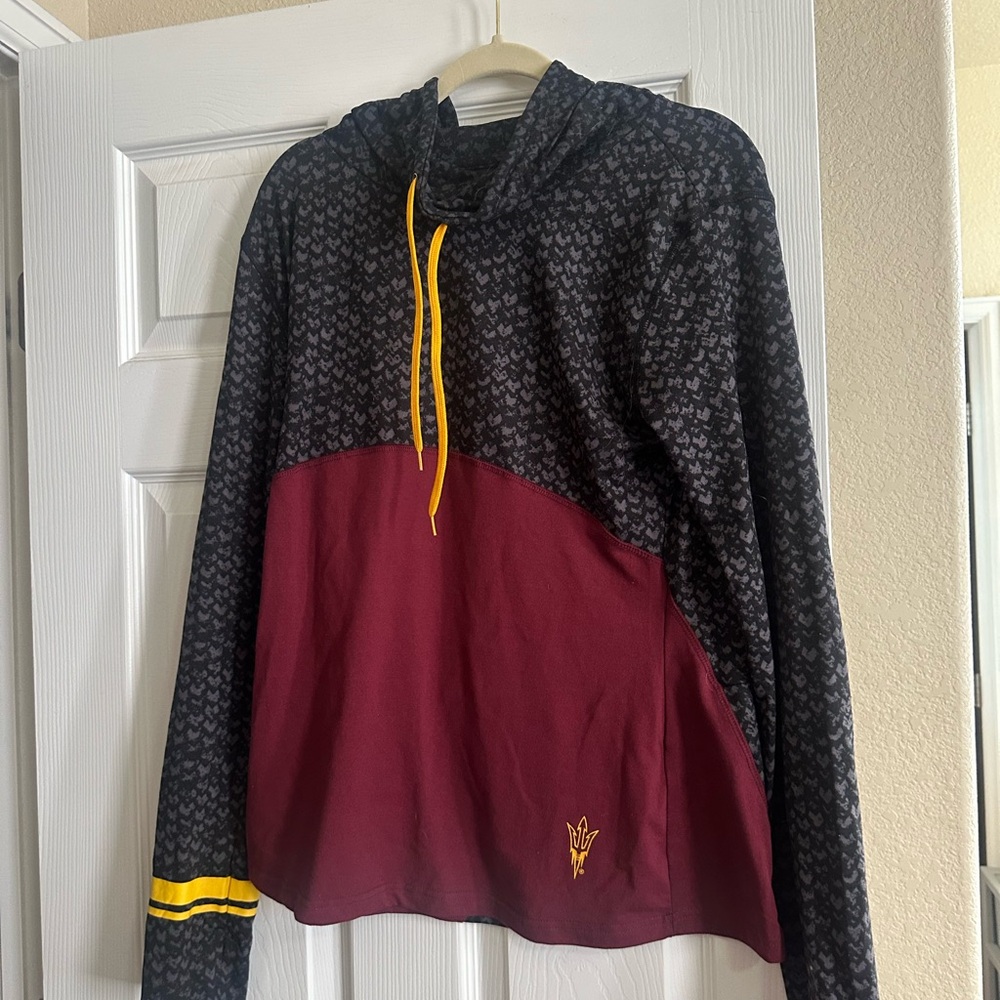 Black and Maroon Hoodie with Yellow Accents